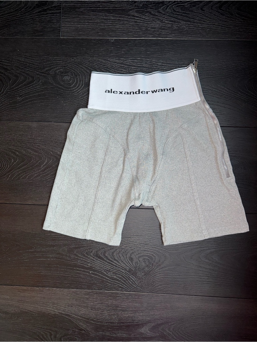 alexanderwang High-Waist Shorts in Light Gray with Logo Waistband